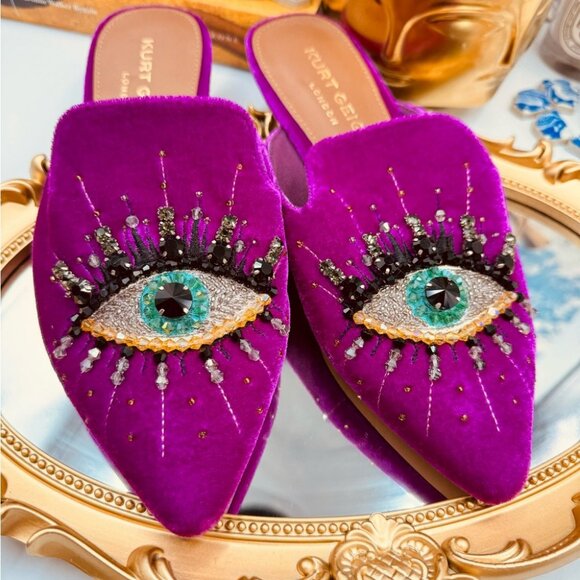 🆕 KURT GEIGER LONDON 🧿 NWOT Olive Evil Eye Mules, Purple Lyst - Picture 10 of 16